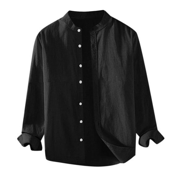 Curuila Long Sleeve Shirts For Women Loose Fit Crew Neck Solid Color Button Down Fashionable T Shirt Black Size L
