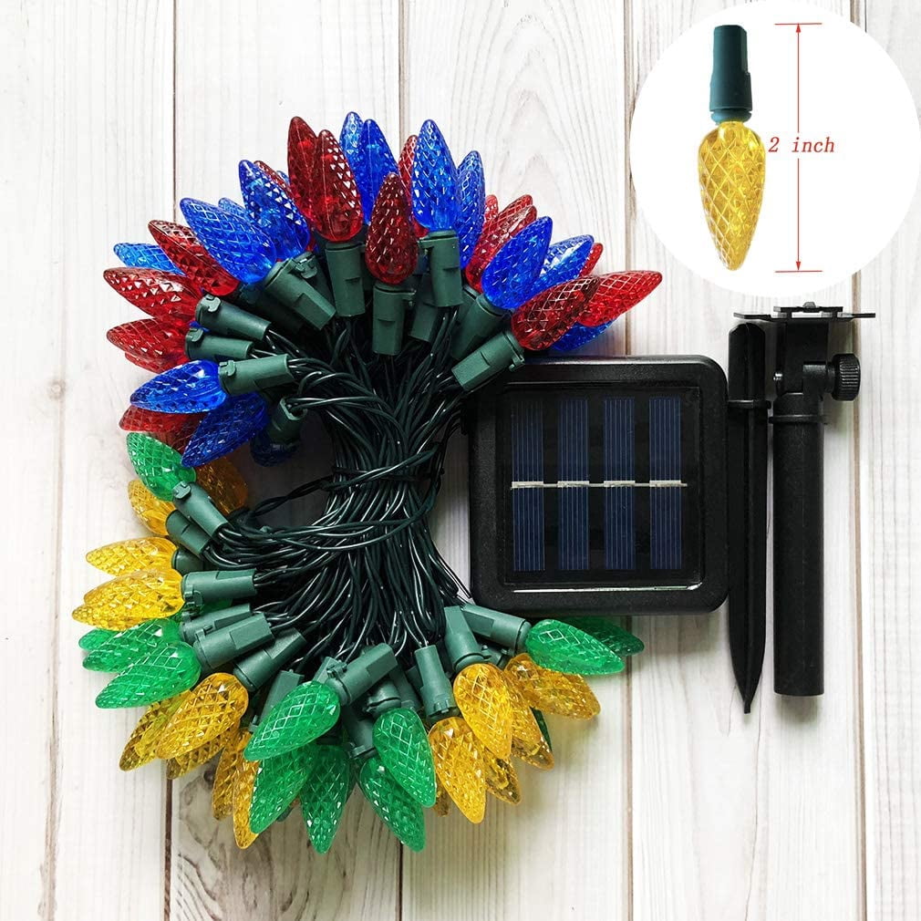 HESHENG 50 LED Solar Christmas String Lights Outdoor Solar Powered Fairy Lights C6 Strawberry Christmas Lights for Bushes Wall Fence Roof Backyard Door Porch Trees Decorations