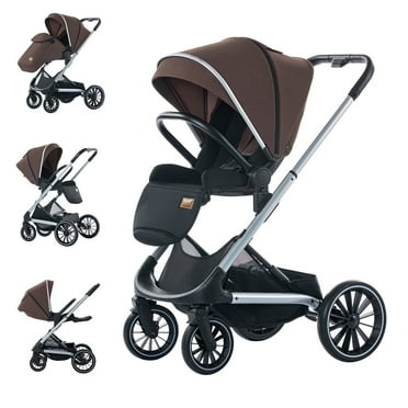 Convertible Baby Stroller Foldable Newborn Pram Baby Carriage Standard Stroller Suit Toddler Infant(Brown)