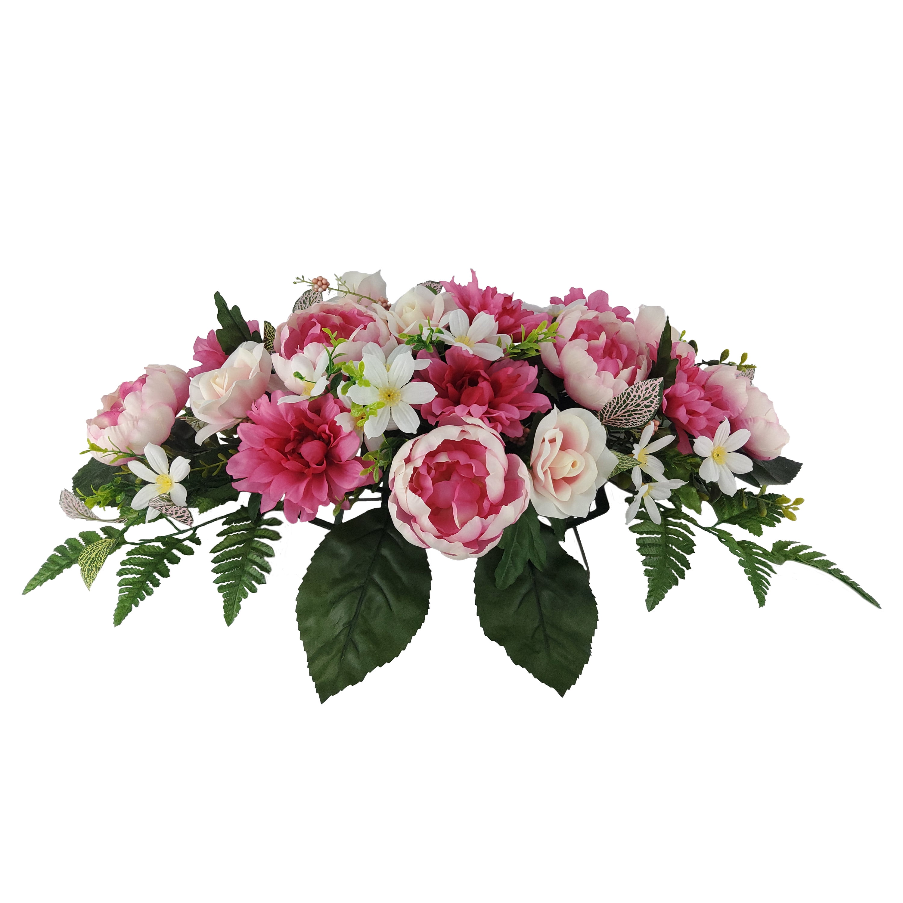 Mainstays 30in Outdoor Artificial Floral Headstone Saddle, Peony in Pink.