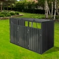 thumbnail image 5 of Youmumeub 3-Bin Outdoor Trash Can Enclosure, Heavy Duty Black Metal Garden Shed for Garbage Storage, Rust-Proof Steel Waste Cabinet with Springs, 5 of 5