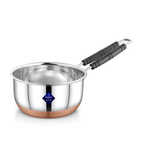 Silver Stainless Steel Copper Bottom Gas Stove Flat Base Sauce Pan With Handle | Tea Pan, Milk Pan, Tapeli Patila, Sauce Pot Cookware With Handle 1000ml