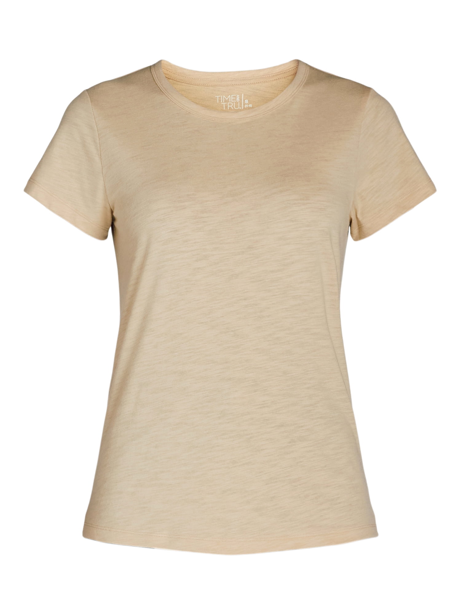 Time and Tru Women’s Slub Jersey Crewneck Tee with Short Sleeves, Sizes XS-XXXL