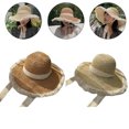 thumbnail image 2 of Women Men Summer Woven Straw for Sun Hat Flat Wide Brim Lace Bohemian Outdoor Sunscreen Adjustable Panama Fisherman Boater Beach Cap, 2 of 15