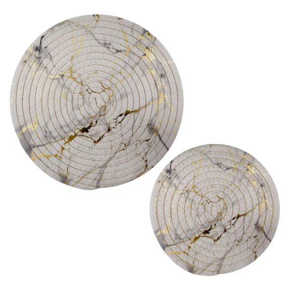 White and Gold Marble Pot Holders Set Trivets Hot Pads Cotton Mats for Cooking