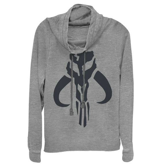 Junior's Star Wars: The Mandalorian Mythosaur Skull Logo  Cowl Neck Sweatshirt Gray Heather 2X Large