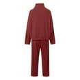 thumbnail image 6 of sususu Two Piece Sets for Women,Matching Set Trousers Suit Set With Long Sleeve High Neck Top And Wide Leg High Waist Pants Comfortable Outfit For Various Occasions - Wine, 6 of 6