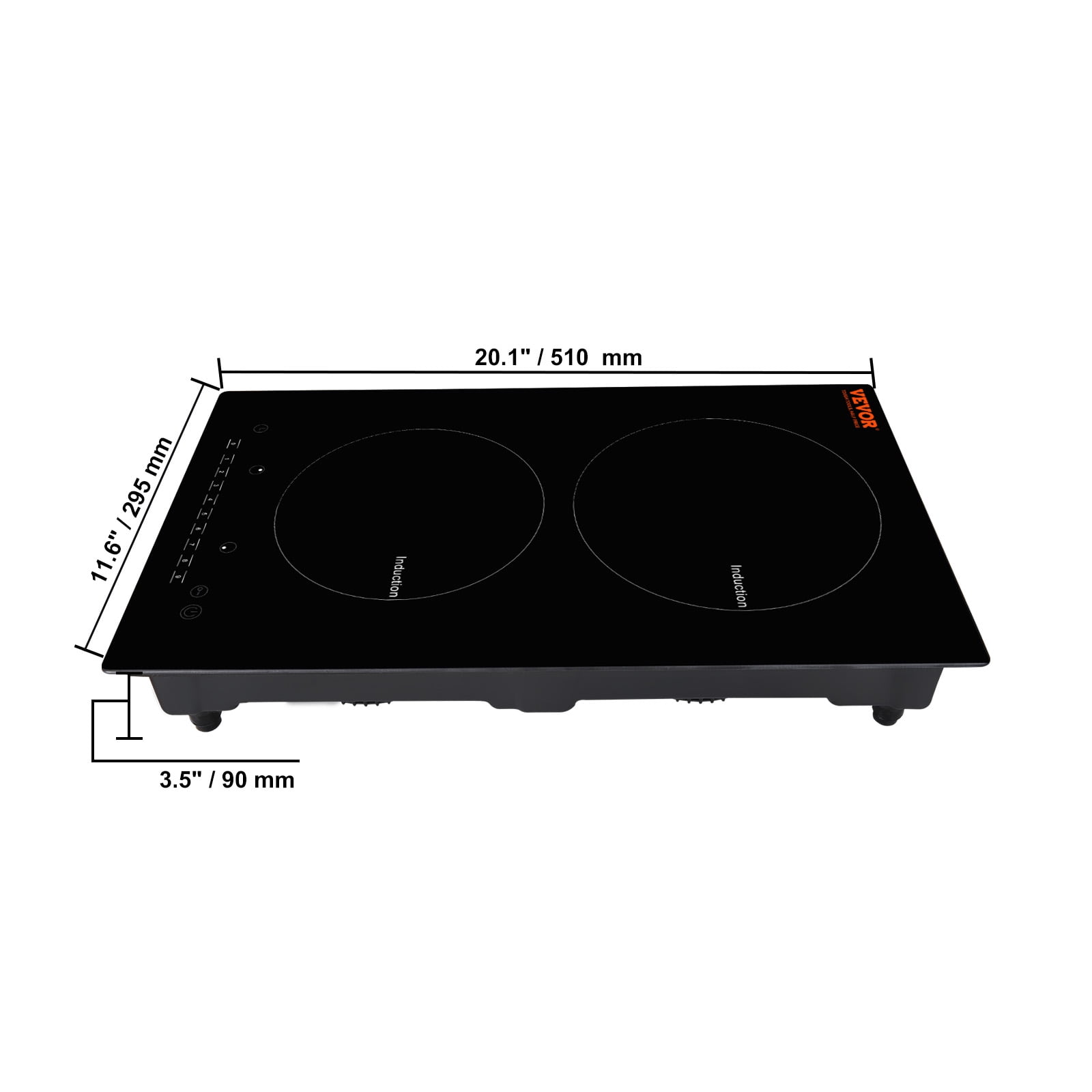 VEVOR Electric Cooktop, 2 Burners, 12'' Induction Stove Top, Built-in Magnetic Cooktop 1800W, 9 Heating Level Multifunctional Burner, LED Touch Screen w/ Child Lock & Over-Temperature Protection