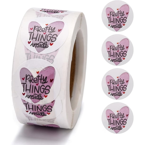 1 rollo de 25 mm (1 pulgada) de pegatinas decorativas de agradecimiento para sellar, ideales para recuerdos de fiestas navideñas y decoración festiva. Diseño de corazón. 500 unidades por rollo.