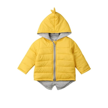 

wybzd Toddler Baby Girl Boy Hoodies Outwear Zipper Long Sleeve Dinosaur Padded Warm Winter Jacket Yellow 3-4 Years