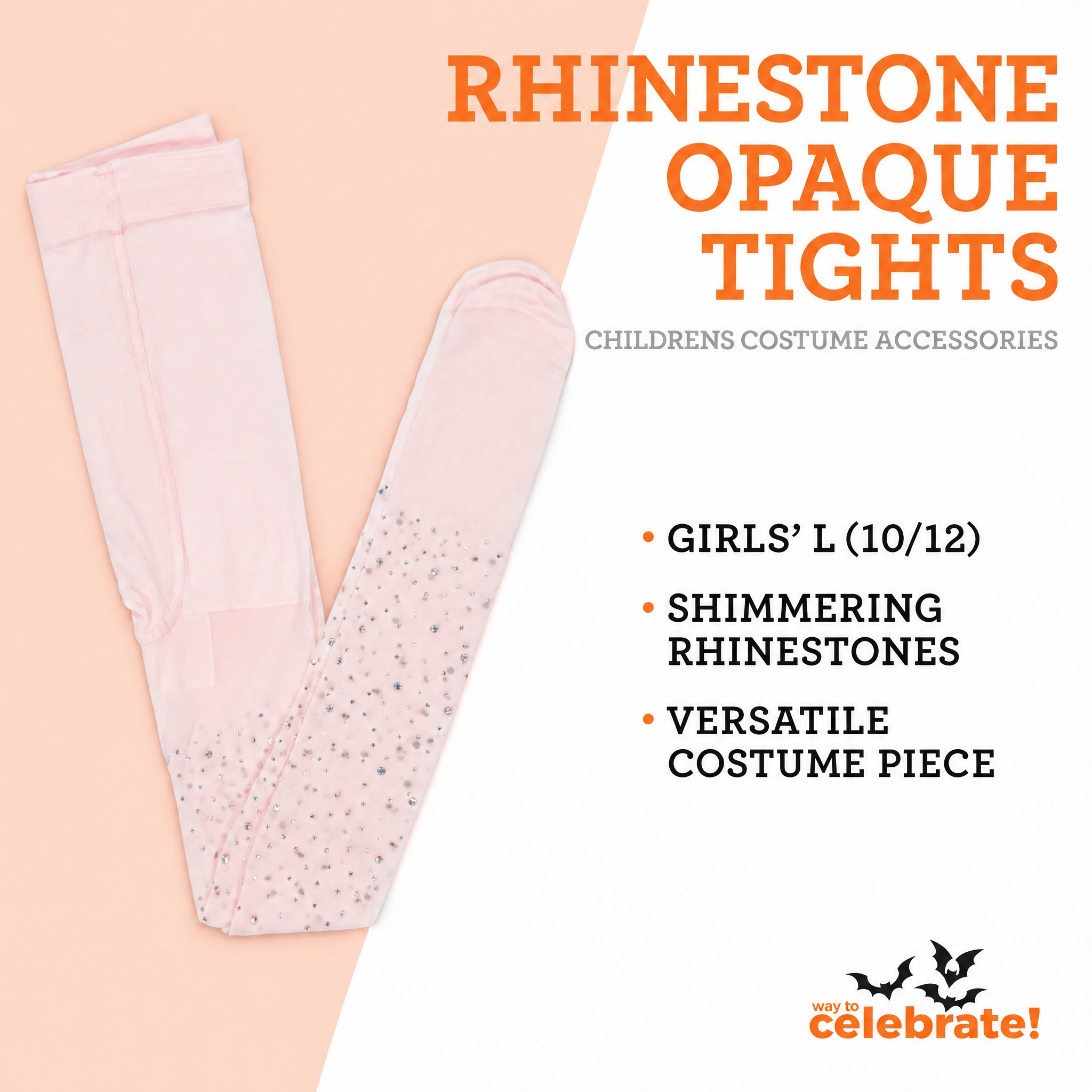 Rhinestone Opaque Tights Costume Accessory for Children, Pink, L (10/12), Halloween by Way To Celebrate