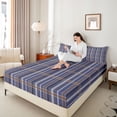 thumbnail image 4 of Feelyou Teen Abstract Lines Queen Sheet Sets, Blue Plaid Buffalo Bed Set, 4pcs, 4 of 7