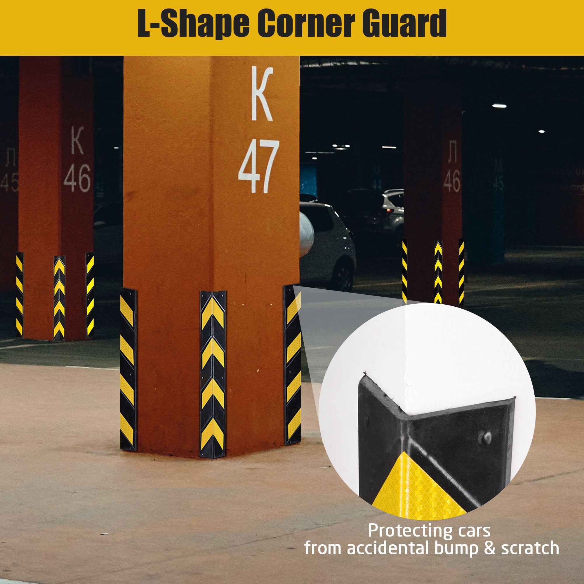 Yescom 31" Rubber Corner Guard w/ Reflective Yellow Strips for Parking Columns and Garage Walls 2pcs
