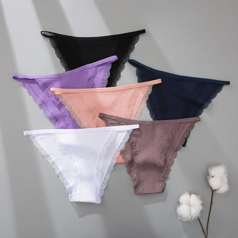 zuwimk Cotton Thongs For Women,Women Assorted Lace Underwear Cute Bow-Tie  Lingerie Thongs Gray,M