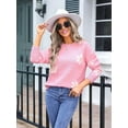 thumbnail image 4 of Womens Cute Flower Sweater Oversized Crewneck Knit Pullover Top Ribbed Knit Winter Outfits Jumper Tops Pink S, 4 of 8