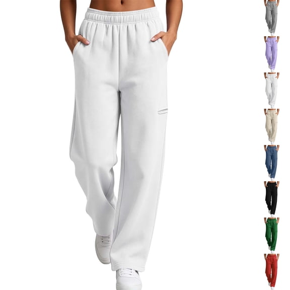 Trousers Pants For Women Fashion Women Casual High Waist Loose Pocket Straight Solid Long Pants White S