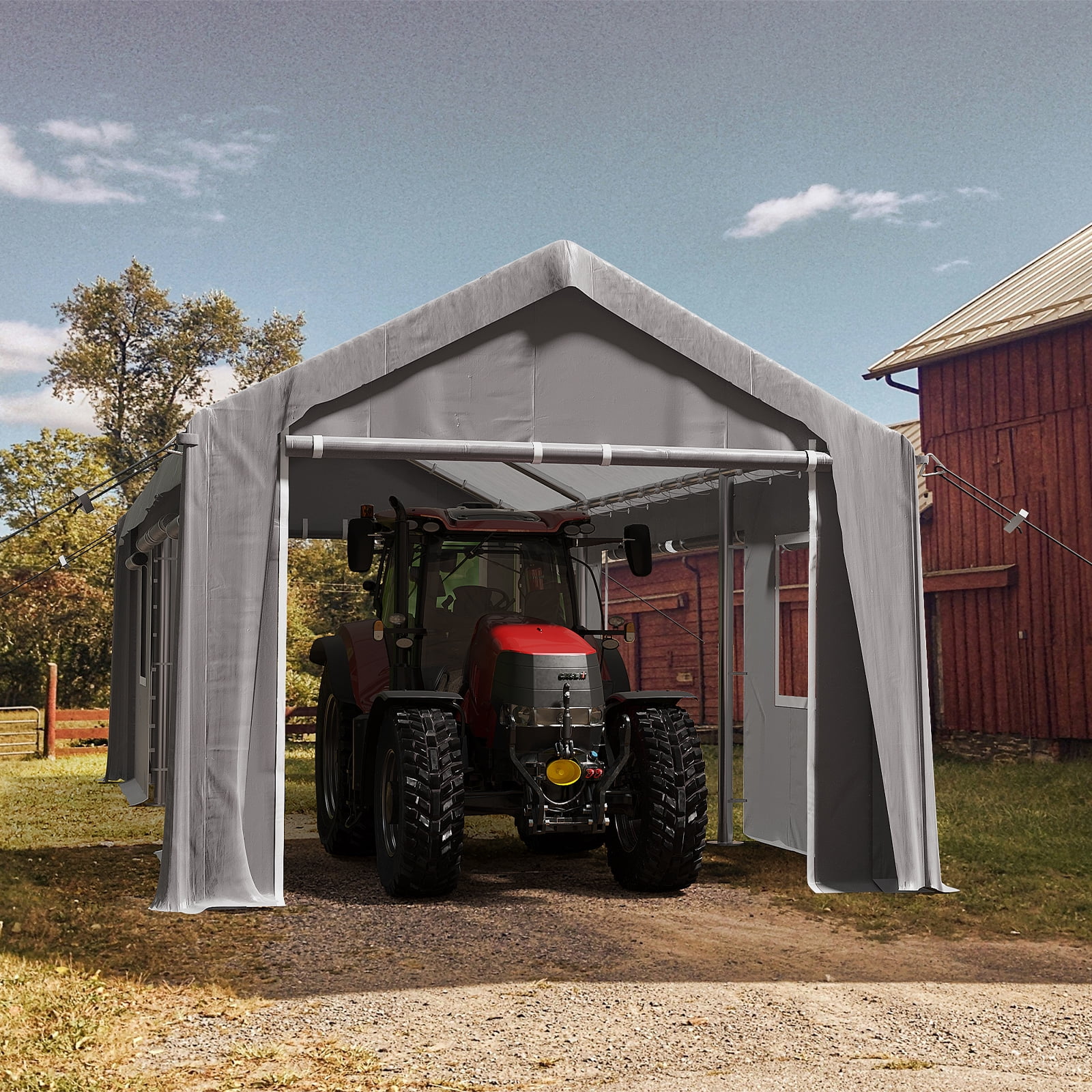 Danolapsi Carport 10'x20' Portable Garage,Reinforced Steel Poles, Heavy Duty Carport Canopy,4 Roll-up Doors & 4 Mesh Windows,for Pickup,Boat,and Equipment(ship in 2 boxes)