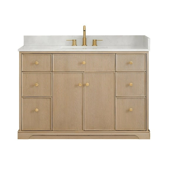 Altair-17 48" Single Bathroom Vanity in Natural Oak with Engineered Stone Countertop
