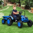 thumbnail image 4 of Luku 12V Kids Tractor with Trailer, Remote Control, Music, LED Lights, Electric Vehicle Toy, Blue, 4 of 7