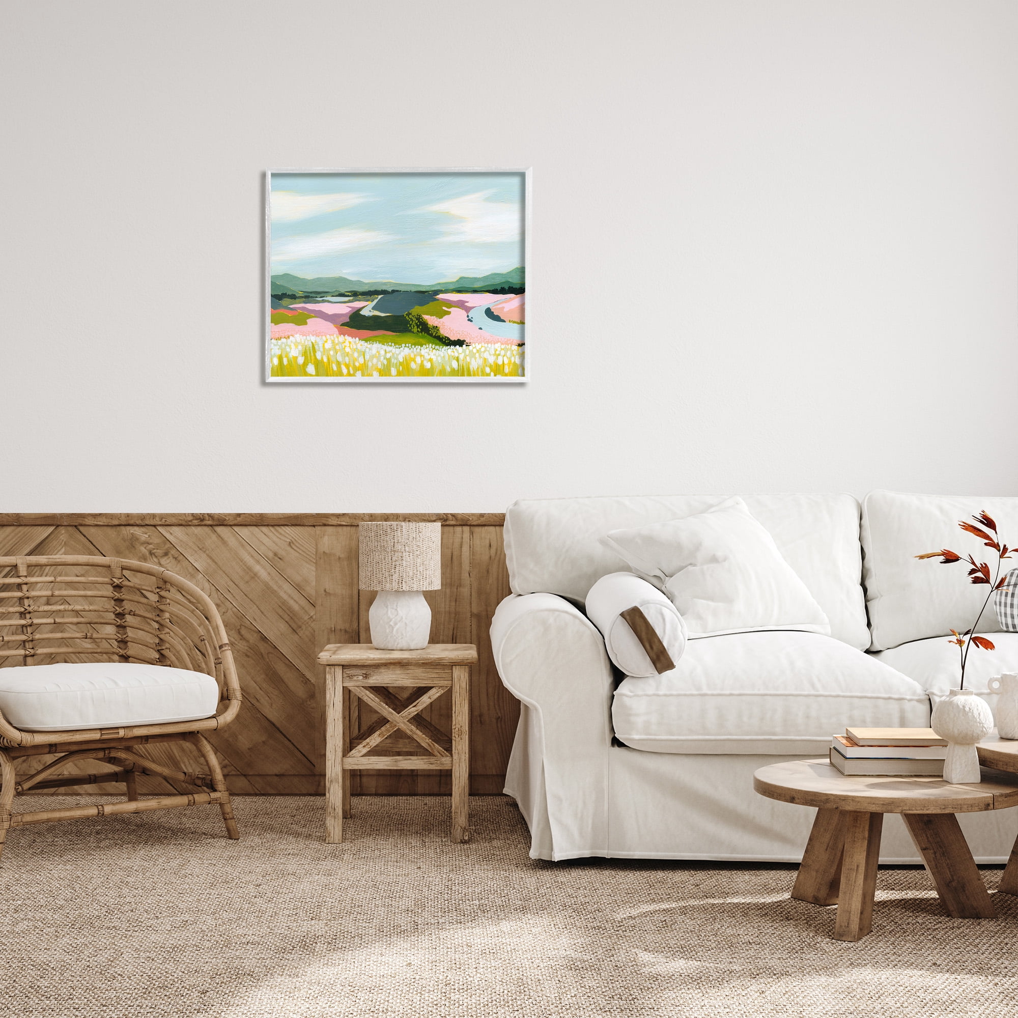 Stupell Industries Modern Mountain Stream Landscape Painting White Framed Art Print Wall Art, 30 x 24