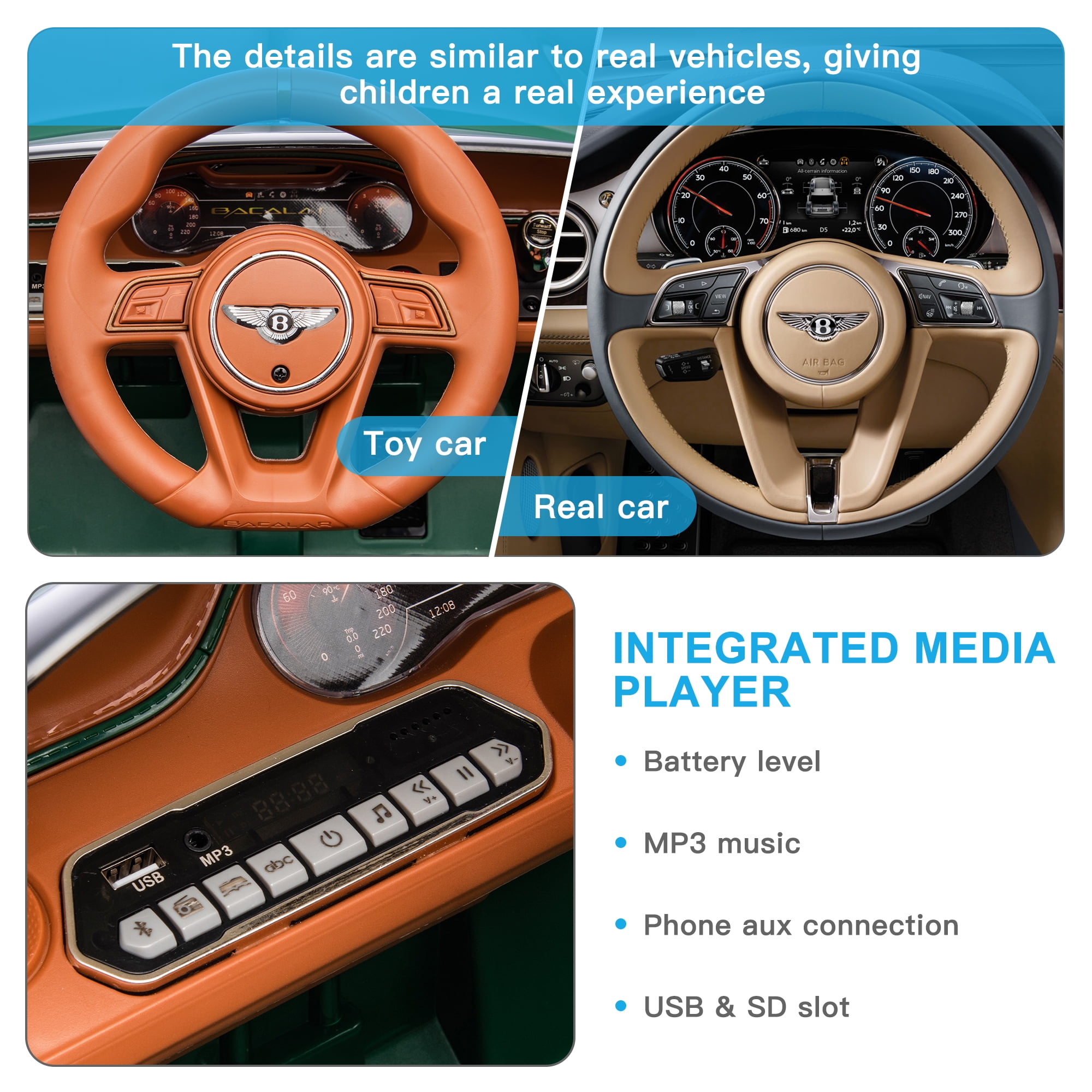 CIPACHO Licensed Bentley Mulsanne 12 V Kids Electric Ride On Cars Battery Powered Sports Car Toy, Parents Control, Sound System, Green CIPACHO Licensed Bentley Mulsanne 12 V Kids Electric Ride On Cars Battery Powered Sports Car Toy, Parents Control, Sound System, Green