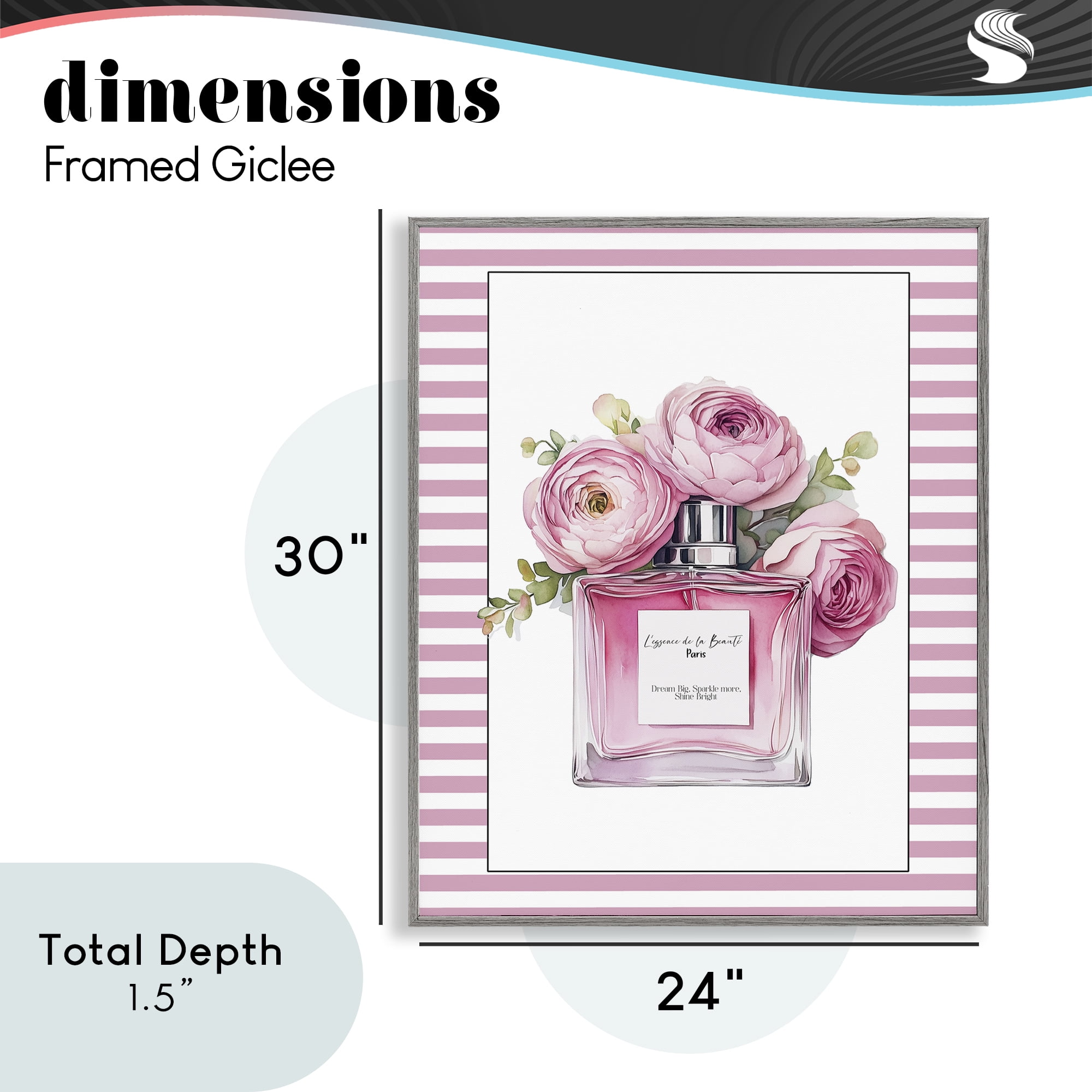 Rosy Pink Perfume Bouquet Gray Framed Giclee Art, design by Christine Simpson Art