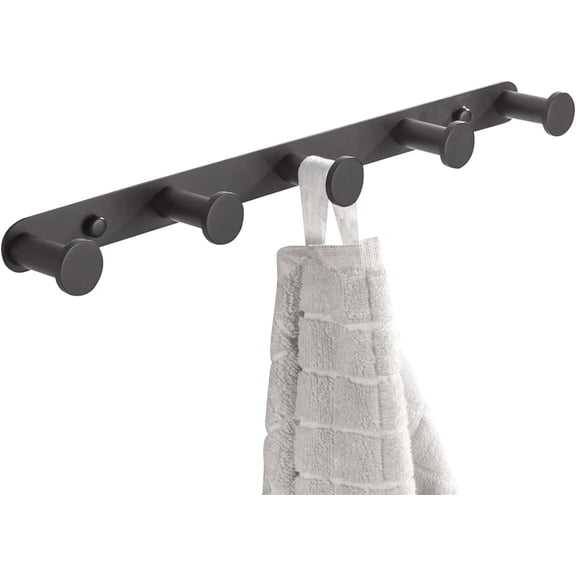 ABPETE BigBig Home Black Bathroom Towel Hook, Coat Rack with 5 Hooks Wall Mount Matte Black Robe Hanger Heavy Duty Stainless Steel, 13 Inch
