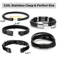 thumbnail image 3 of 5pcs Black Leather Bracelets for Men, Leather Bracelet with Stainless Steel Closure, 3 of 7