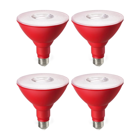 EDISHINE 4Pack Par38 LED Flood Red Christmas Outdoor Light Bulb, 18W Equivalent 120W,E26 Base, Dimmable, UL Listed
