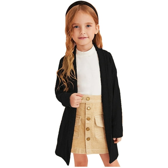 Tiijoy Toddler Girls Knitted Sweater Long Sleeve Cardigan Open Front Coat Fall Winter Jacket