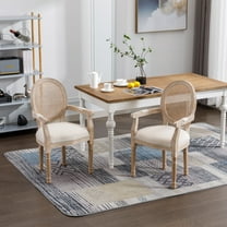 French Vintage Upholstered Fabric Dining Armchair Set of 2 - Beige