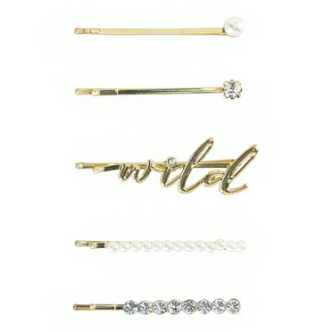 Wild Primrose by Scunci Decorative Bobby Pin Slide Barrettes for Styling All Hair Types in Mixed Gold, Rhinestone, and Pearl Styles, 5ct