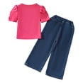 thumbnail image 5 of Tiweut Outfits for Girls Puff Sleeve Tee and Jeans Kids Elegant Bow Clothes Set,4 Y, 5 of 8