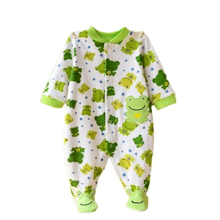 

Feidoog Baby Footed Cotton Long Sleeve Romper Animal Printed Jumpsuit Sleeper Sleep and Play Frog 6-9M