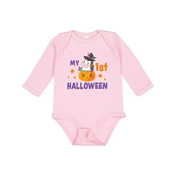 Inktastic My 1st Halloween with Unicorn Witch Girls Long Sleeve Baby Bodysuit