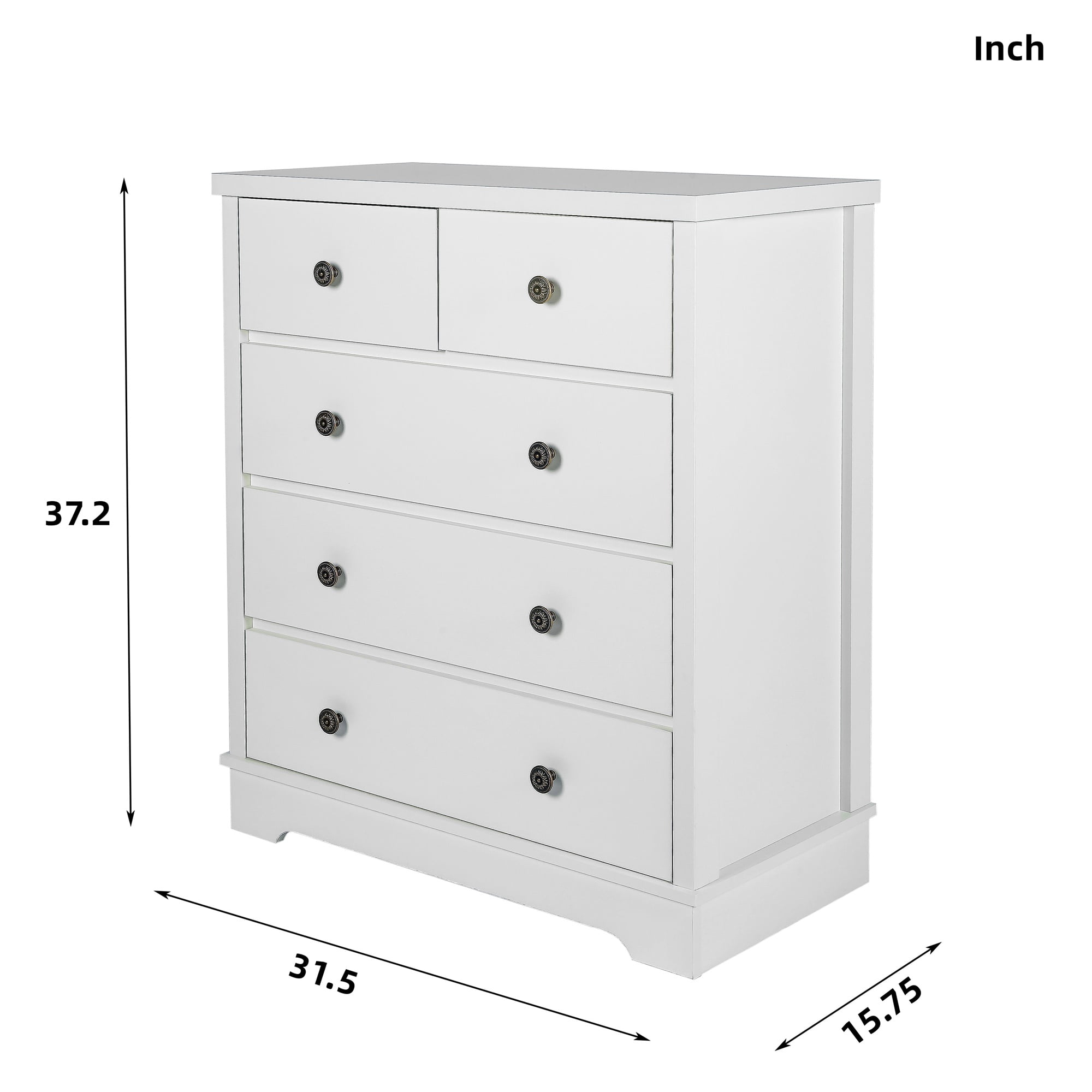 Resenkos Mid Century Modern 5 Drawer Dresser with Metal Handle for Bedroom White Resenkos Mid Century Modern 5 Drawer Dresser with Metal Handle for Bedroom White