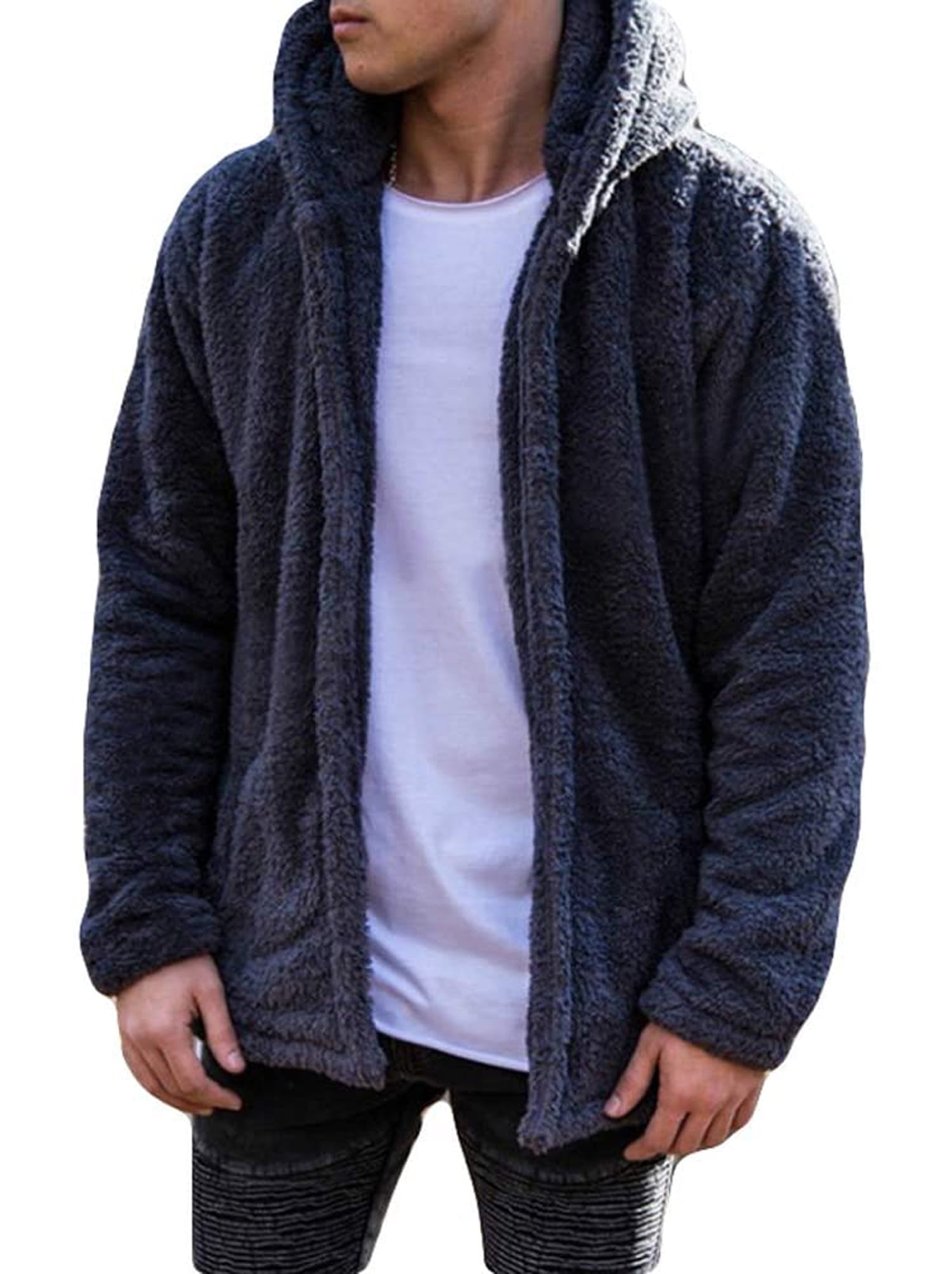 Men's Plush Fleece Jacket With Pockets Warm Plush Coat Hoodie