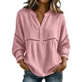 thumbnail image 2 of thefmos Women Plus Size Fall Winter V Neck 3/4 Sleeve Eyelet Casual Blouses Loose Pullover Tops Solid Dressy Tunic Tee, Pink M, 2 of 5