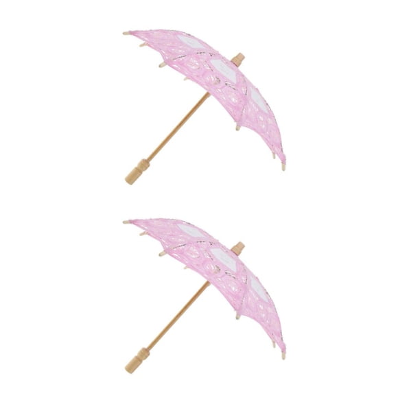 Cateissary Handmade Cotton Lace Parasol Mini Wedding Bridal Girls Flower Umbrella Rosa 19 cm 2Conjunto