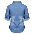 thumbnail image 4 of Blouses en Denim Bleu Mode pour Femmes Manches Longues Douces Chemise Classique Hauts Slim, 4 of 6