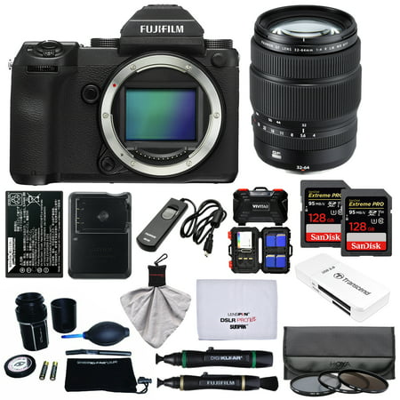 Fujifilm GFX 50S Medium Format Digital Camera Body with 32-64mm f/4.0 R LM WR Lens + 128GB Cards + Battery + Charger + Filters +