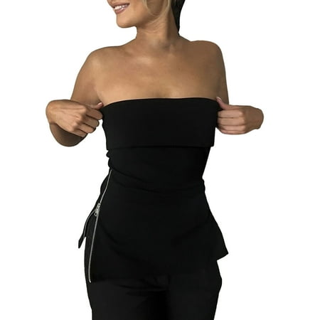 

Women Sleeveless Corset Tops Causal Off Shoulder Blouse Side Zipper Top
