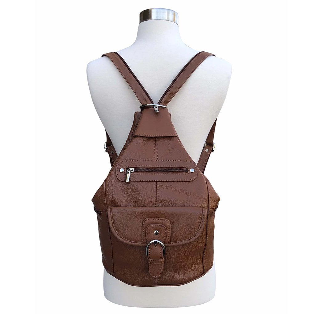Women's Cowhide Leather Backpack Convertible Sling One Shoulder Large Bag Secure Entry 7 Pocket