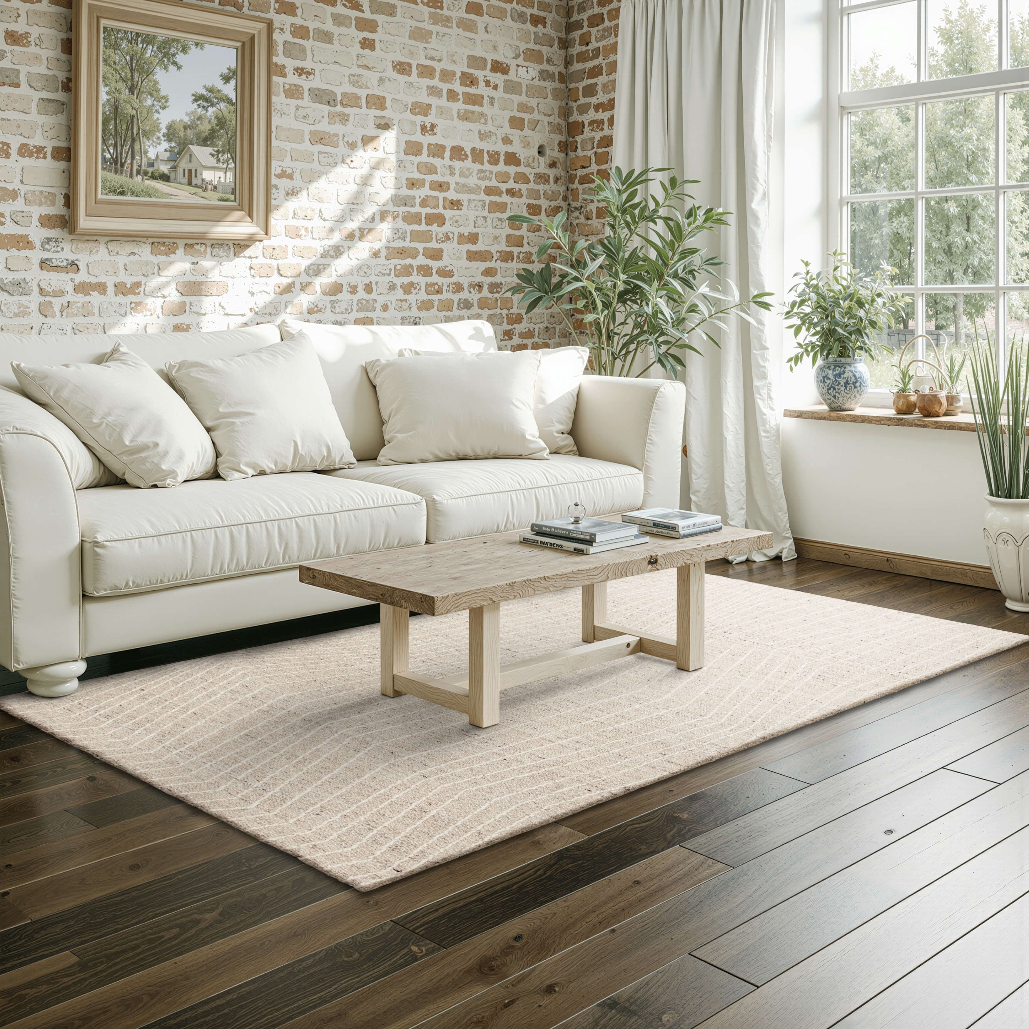 Mainstays Wool Lines Plush Indoor Tufted Area Rug, Ivory, 5 ft x 7 ft