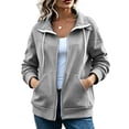 thumbnail image 4 of HappyYEE Women’s Lapel Zip Jacket - Drawstring Long Sleeve Coat Tops with Pockets - Loose Fall Daily Casual Outerwear, 4 of 9