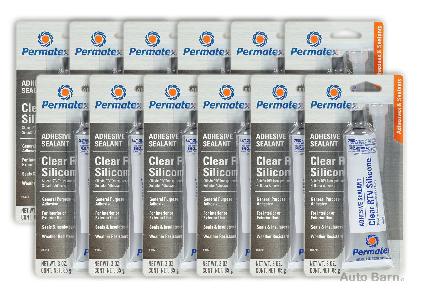 Permatex 8005012PK Clear RTV Silicone Adhesive Sealant, 3 oz. (Pack of