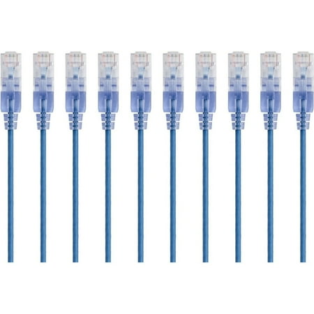 UPC: 0889028032428 | Monoprice 10-Pack  SlimRun Cat6A Ethernet Network Patch Cable  7ft Blue