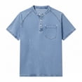 thumbnail image 7 of Mens Shirts Short Sleeve, Men's Henley Shirt 100% Cotton Acid Wash Tee Short Sleeve Solid Retro Vintage Style Washed Henley Casual T-Shirt, 7 of 7