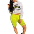 thumbnail image 1 of VISgogo - Conjunto de 2 piezas informales para mujer, de manga larga, con estampado de letras y pantalones cortos ajustados con banda elástica VISgogo moda, 1 of 2