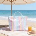 thumbnail image 5 of Waterproof Glossy PVC Striped Tote Bag, Large Capacity Multicolor Lightweight with Reinforced Handles, Scratch-Resistant Reusable for Beach Shopping Travel Daily Commute Grocery Use, Multicolor, 5 of 6